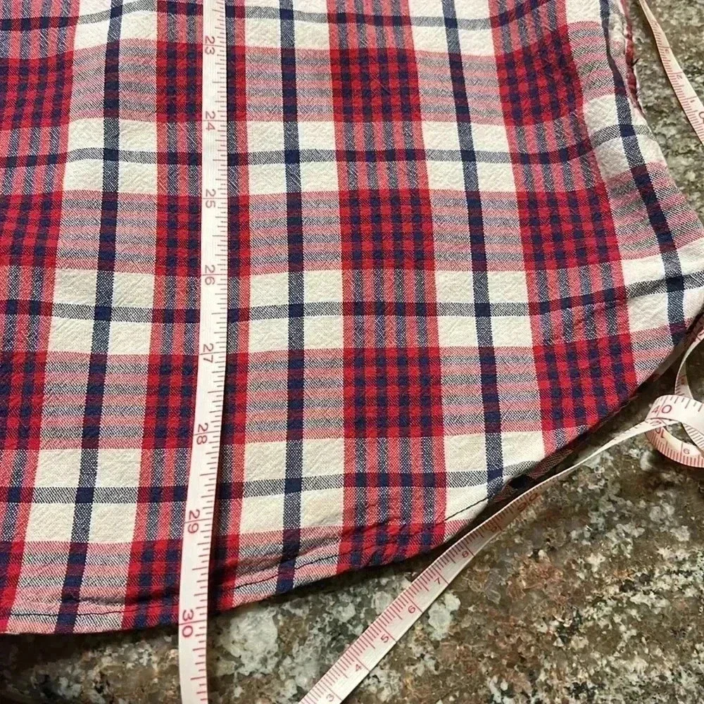 EUC J. Crew Shirt Mens XL Red White Blue Plaid Black Label Long Sleeve Button Up